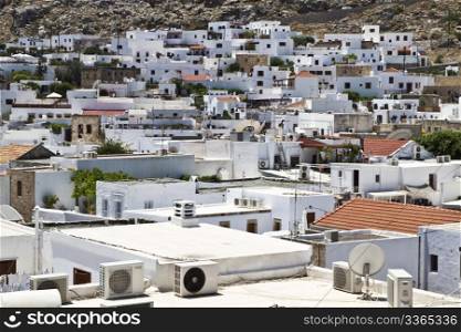 Beautiful white houses in Lindos of Rhodes Island , Greece