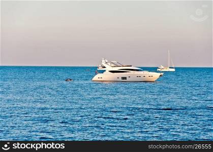 Beautiful white motor yacht in the Black Sea