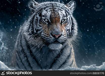 Beautiful wild siberian tiger on snow