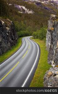 beautiful windy road at the norwegian mountains