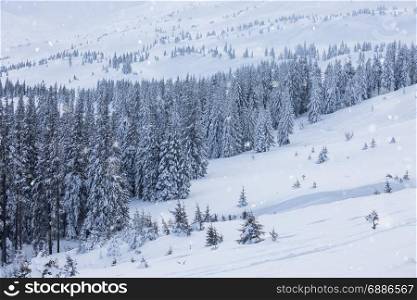 Beautiful winter alpine mountain snowy hills