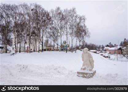 Beautiful winter landscape in the village of Vyatskoe, Yaroslavl region, Russia.