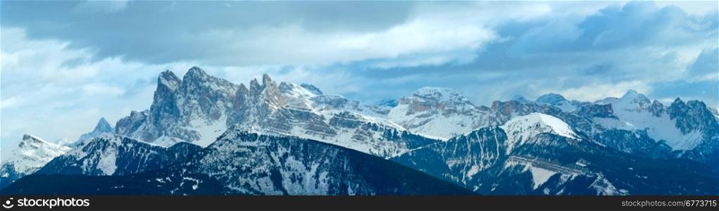 Beautiful winter mountain panorama. View from Rittner Horn (Italy).
