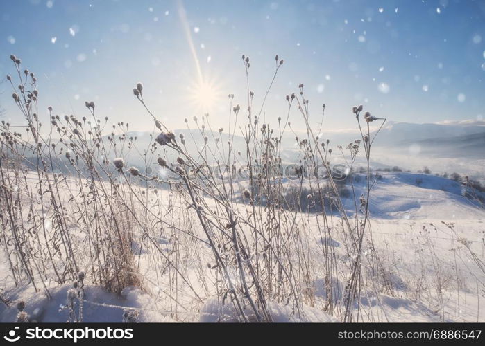 Beautiful winter mountain snowy alpine landscape