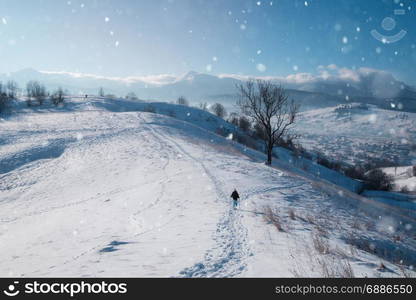 Beautiful winter mountain snowy alpine landscape