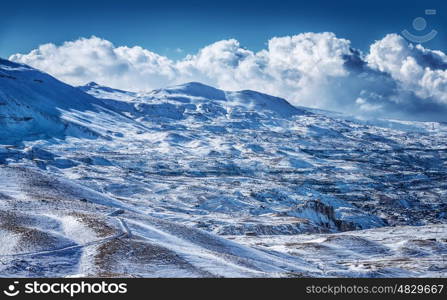 Beautiful winter mountains, majestic snowy landscape, luxury ski resort, Christmas greeting card, beauty of wintertime nature