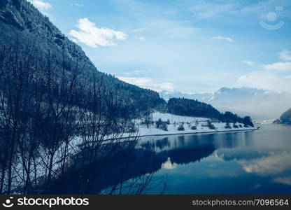 Beautiful winter on the Lake. winter landscape