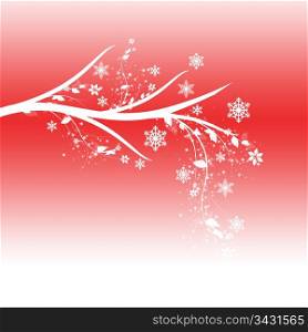 Beautiful winter tree with snowflakes on blue background