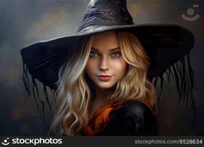 Beautiful witch portrait. Close uo view. Happy Halloween. Young, mystical woman. Trick or treat. Generative AI. Beautiful witch portrait. Close uo view. Happy Halloween. Young, mystical woman. Trick or treat. Generative AI.