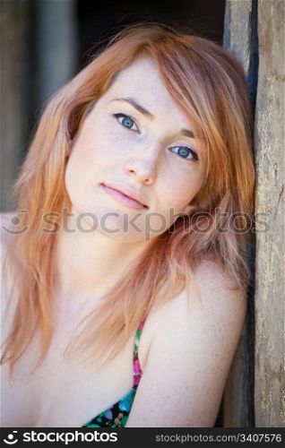 Beautiful Woman. Close up portrait of beautiful woman with Red hair