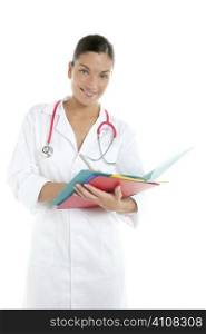 Beautiful woman doctor with colorful folders in her hands