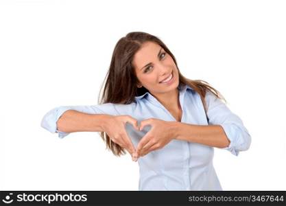 Beautiful woman doing heartshape with hands