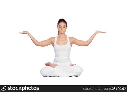 Beautiful woman doing yoga isolated on white background