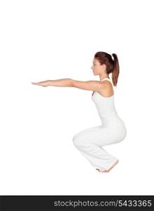 Beautiful woman doing yoga isolated on white background