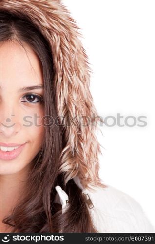 beautiful woman dressed for winter, isolated
