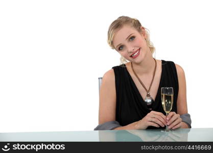 beautiful woman drinking champagne