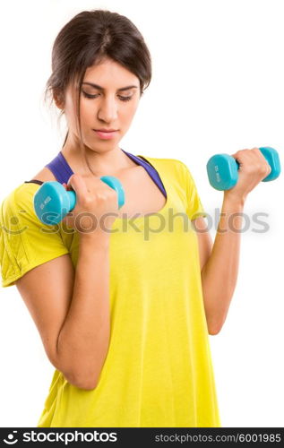 Beautiful woman exercising - fitness concept - isolated over copy space background