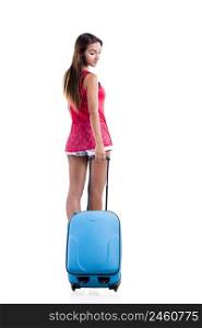 Beautiful woman going on vacation and walking with a suitcase