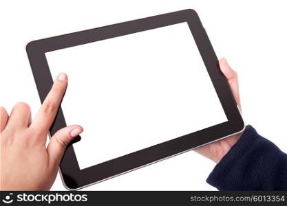 Beautiful woman Hands holding a tablet computer