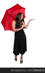 Beautiful woman holding a colorful rain umbrella