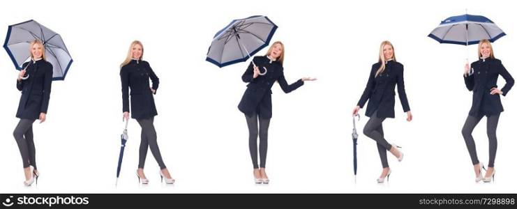 Beautiful woman in black coat with an umbrella 
