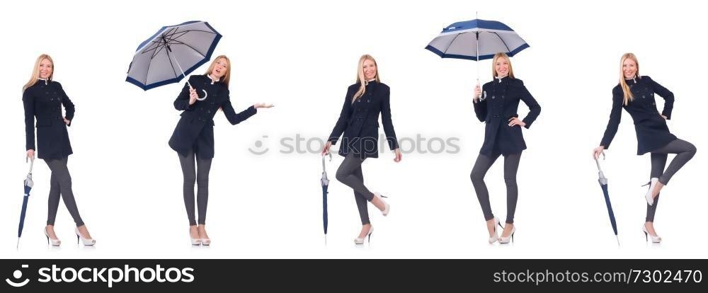 Beautiful woman in black coat with an umbrella 