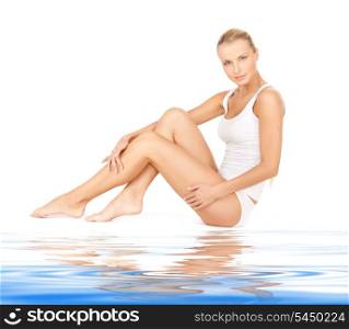 beautiful woman in cotton undrewear with water