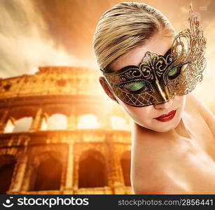 Beautiful woman in front of Colosseum (Rome, Italy)