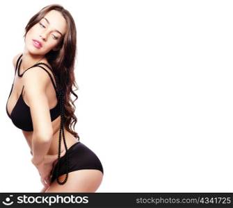 beautiful woman in lingerie looking over her shoulder