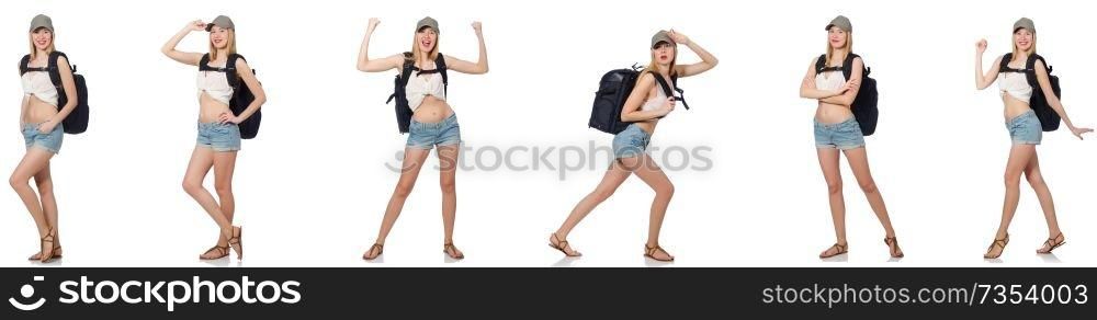 Beautiful woman in shorts with backpack 