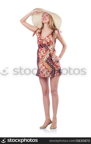 Beautiful woman in summer dress isolated on white