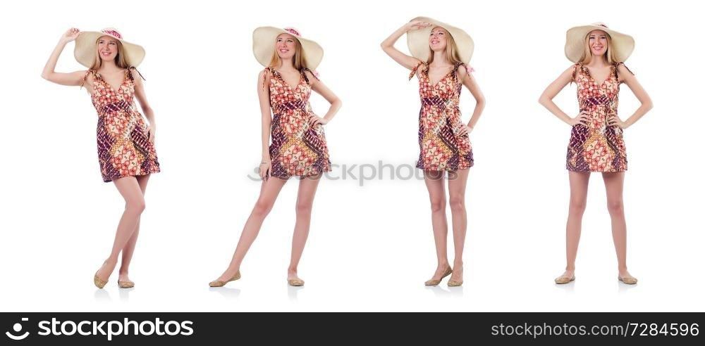 Beautiful woman in summer dress isolated on white