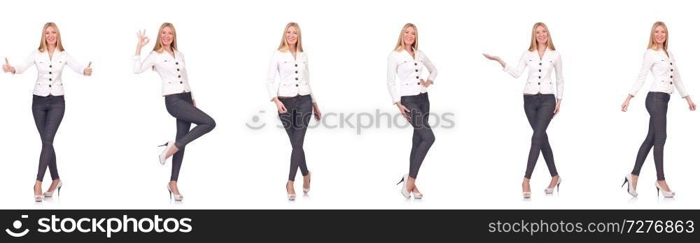 Beautiful woman in trousers isolated on white