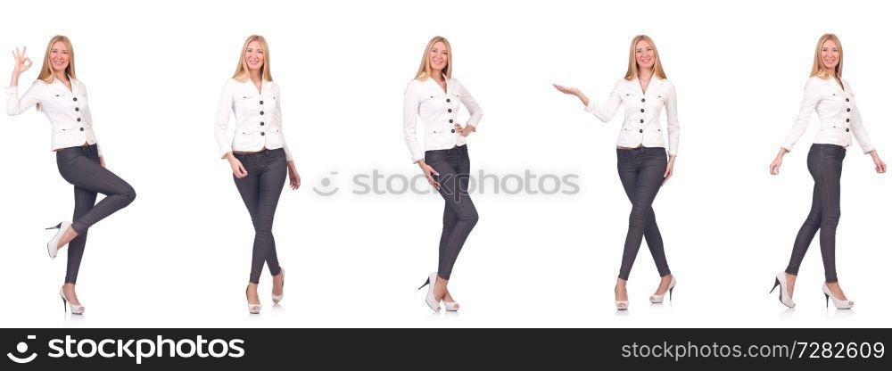 Beautiful woman in trousers isolated on white 