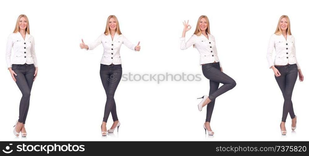 Beautiful woman in trousers isolated on white 