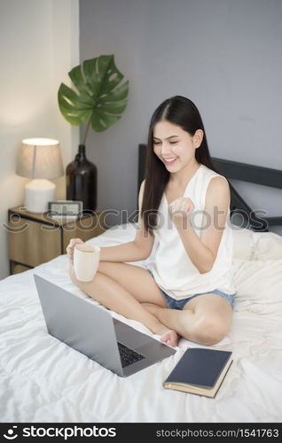 Beautiful woman is working from home