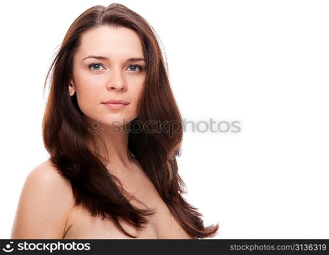Beautiful woman. Isolated over white.