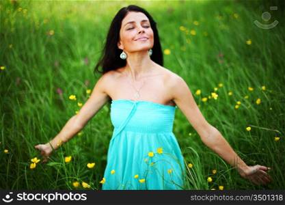 beautiful woman on flower field