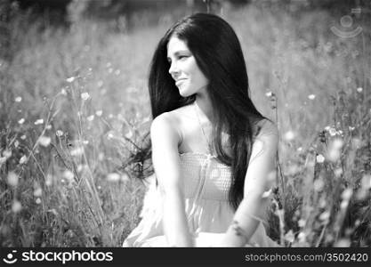 beautiful woman on flower field