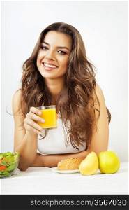 beautiful woman on kitchen with juice