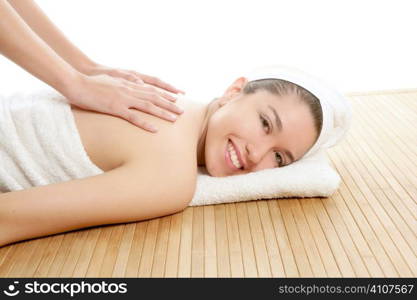 Beautiful woman on spa massage on her back