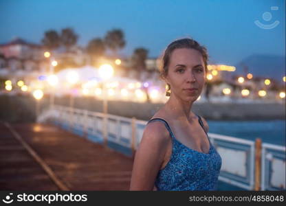 beautiful woman on the beach at Alania, Turkey