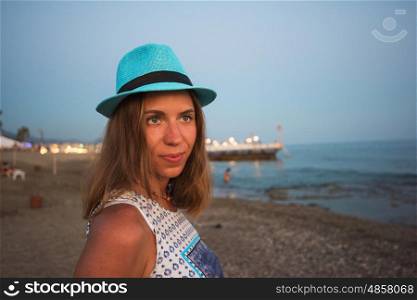 beautiful woman on the beach at Alania, Turkey