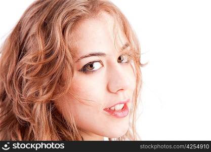 Beautiful woman portrait, isolated on white background