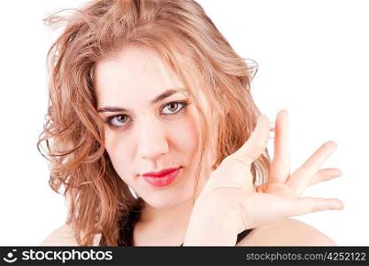 Beautiful woman portrait, isolated over white background