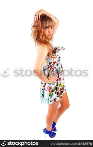 Beautiful woman posing, isolated over white background