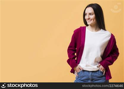 beautiful woman posing with copy space