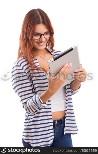 Beautiful woman relaxing with a tablet computer