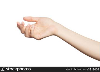 Beautiful woman&rsquo;s hand on the white background
