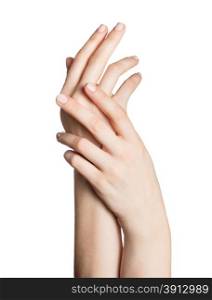 Beautiful woman&rsquo;s hands isolated on white background